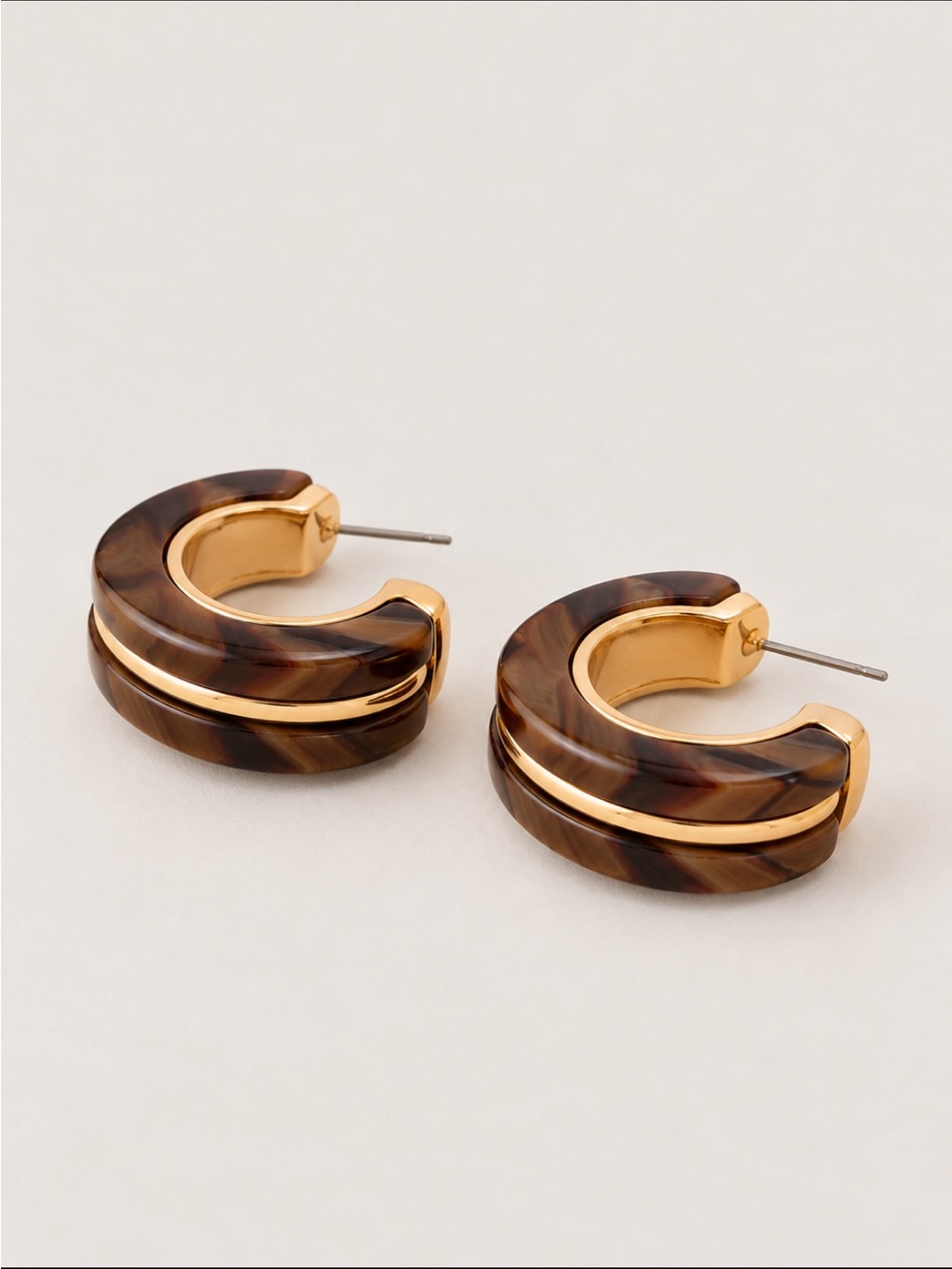 New! Amber Brown Gold Hoop Earrings NWOT